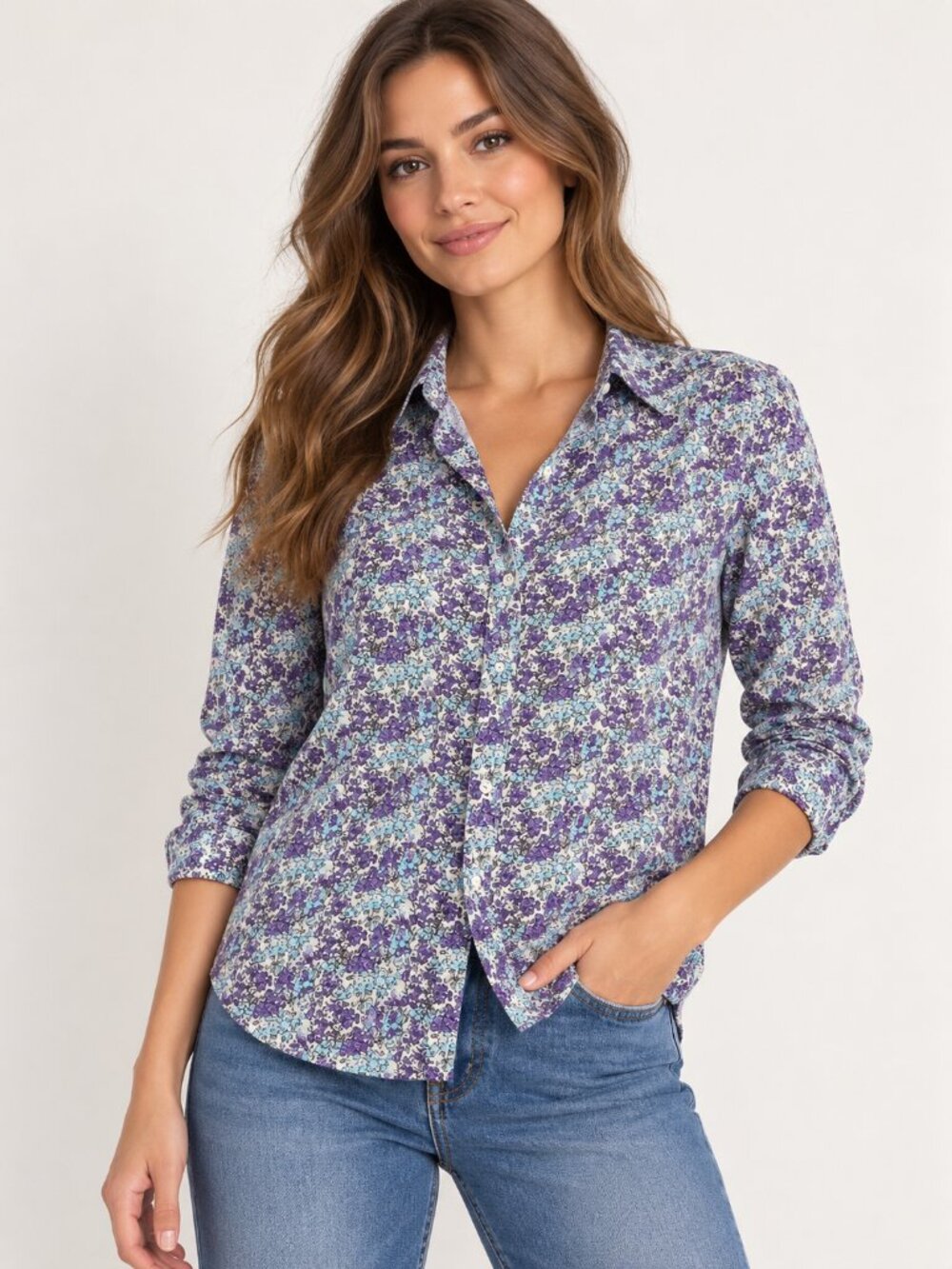 Grayson The Hero Women’s 02 Floral Purple Blue Lyocell Button Down